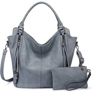 Women's Light Blue Large PU Leather Tote Bag - Fashion Hobo Purse w/Strap